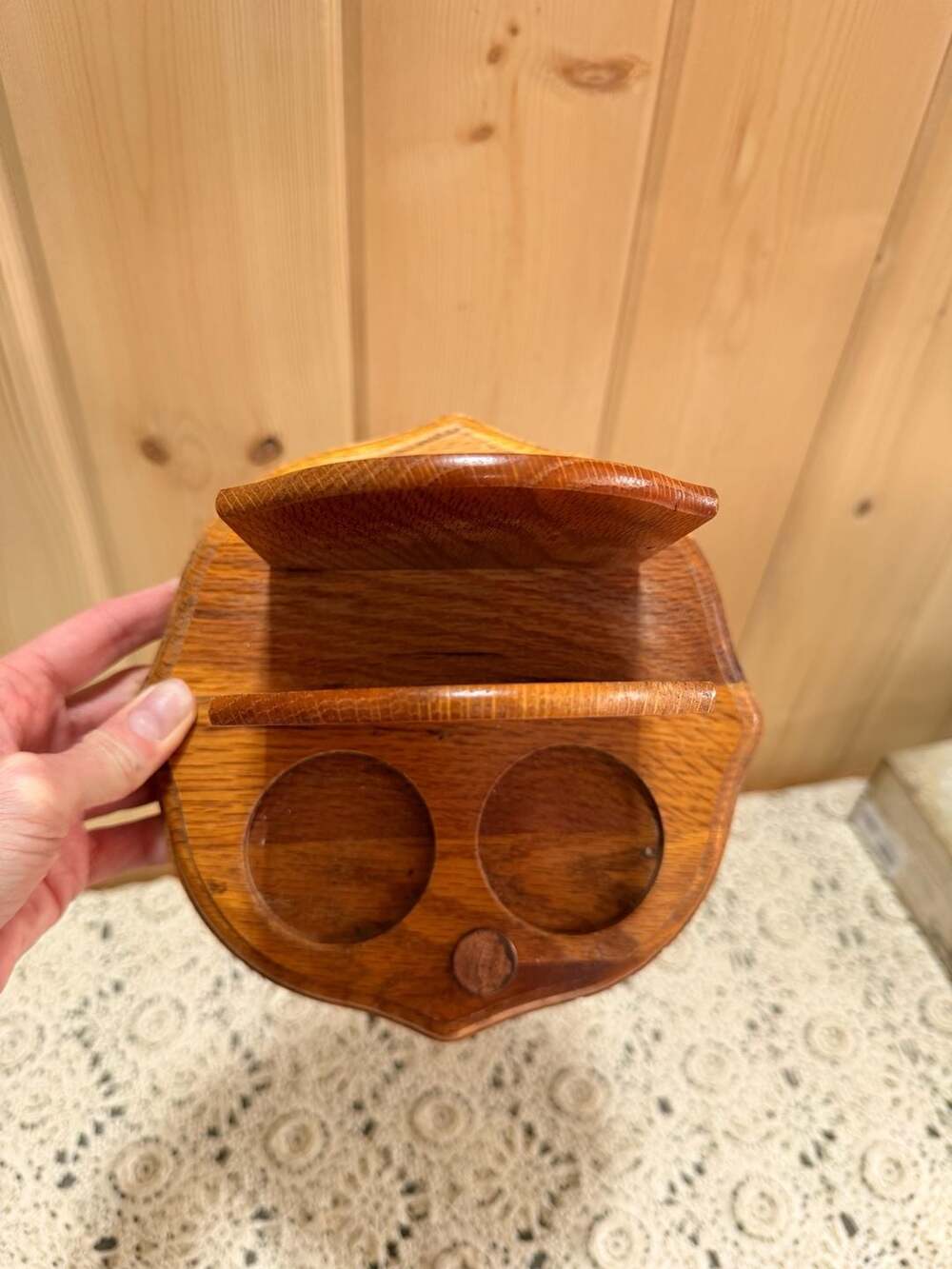 Vintage Handcrafted Wooden Salt Pepper Napkin Holder with Dual Condiment Wells